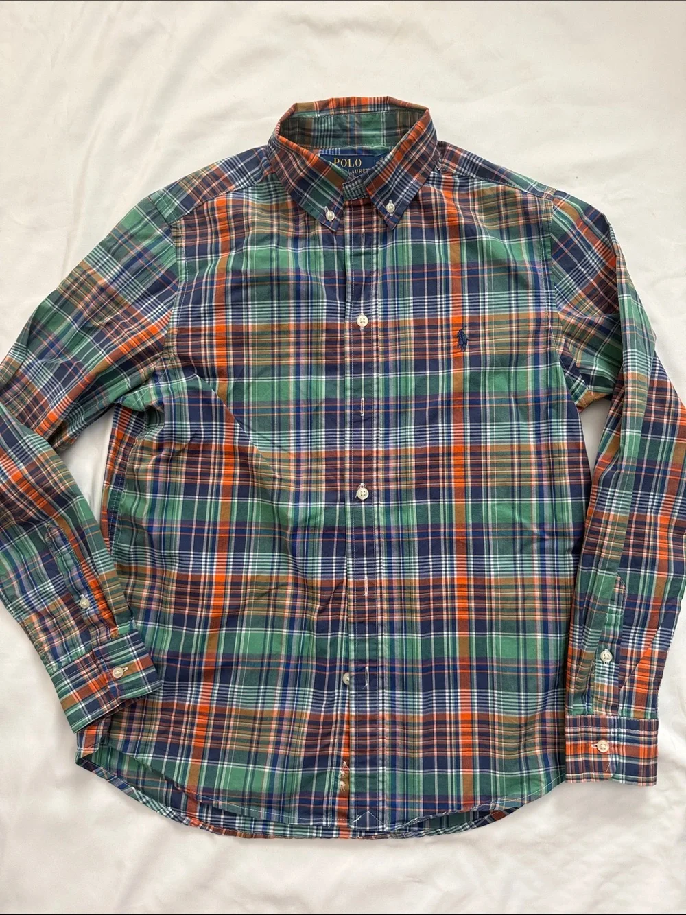 Ralph Lauren Green, Navy & Orange Plaid Button-Down Shirt